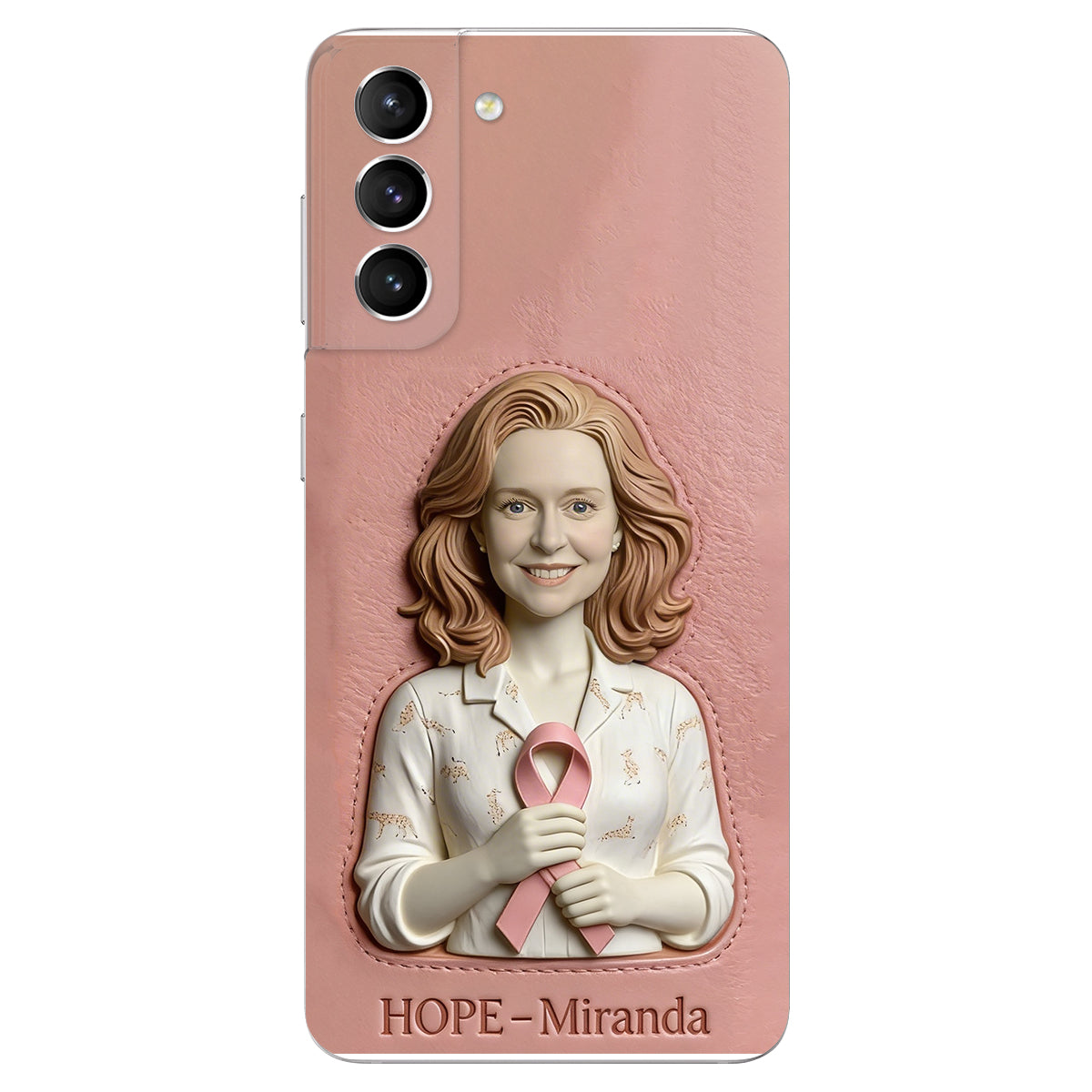 Hope - Personalized Breast Cancer Awareness 3D Embossed Leather Phone Case