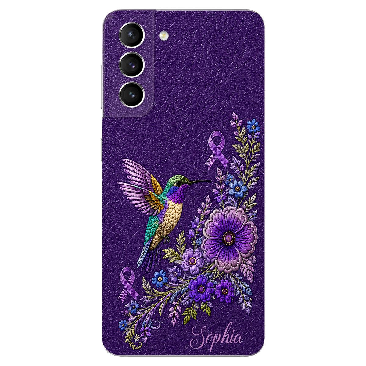 Purple Awareness – Personalized Alzheimer Awareness 3D Embossed Leather Phone Case