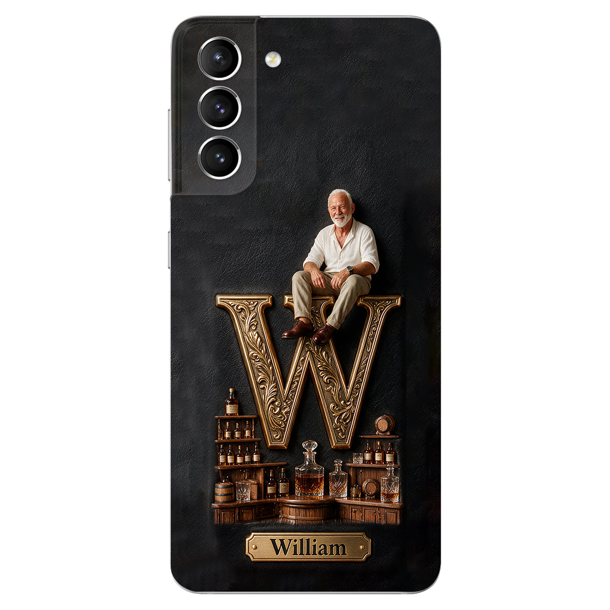 Alphabet Initial For Whiskey, Bourbon... Lovers - Personalized Whisky 3D Embossed Leather Phone Case