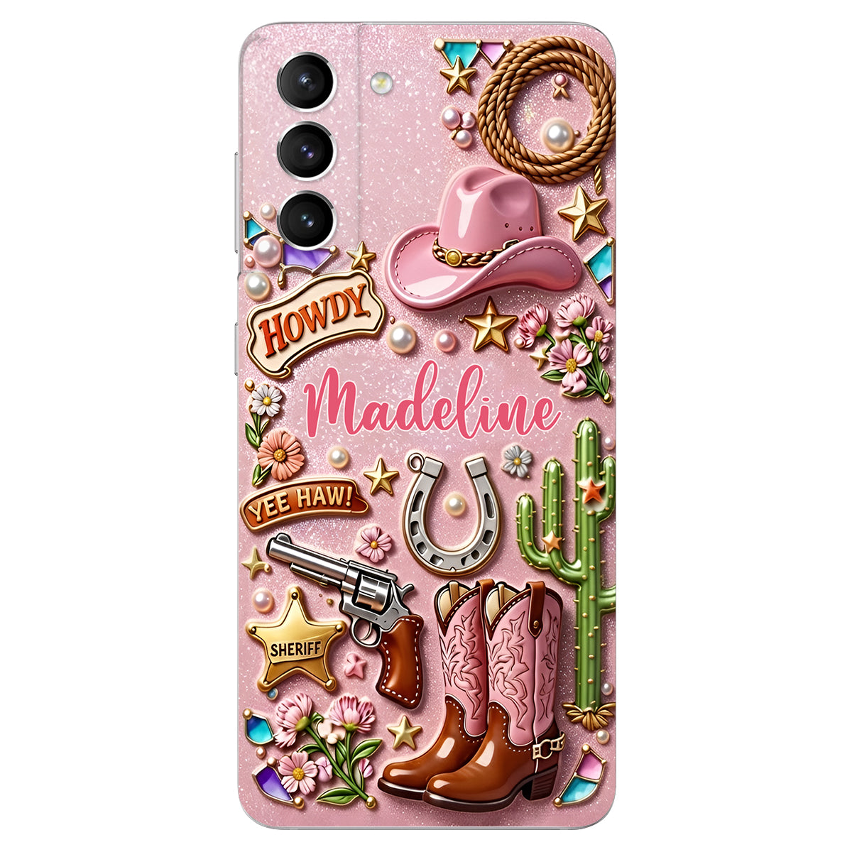 Cowgirl Gift, Whimsical Wild West Western - Personalized Cowgirl 3D Embossed Leather Phone Case