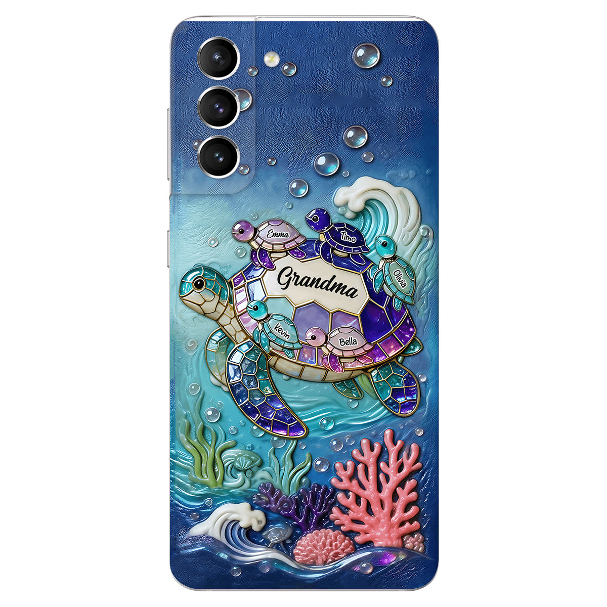 Grandma Turtle - Personalized Turtle 3D Embossed Leather Phone Case