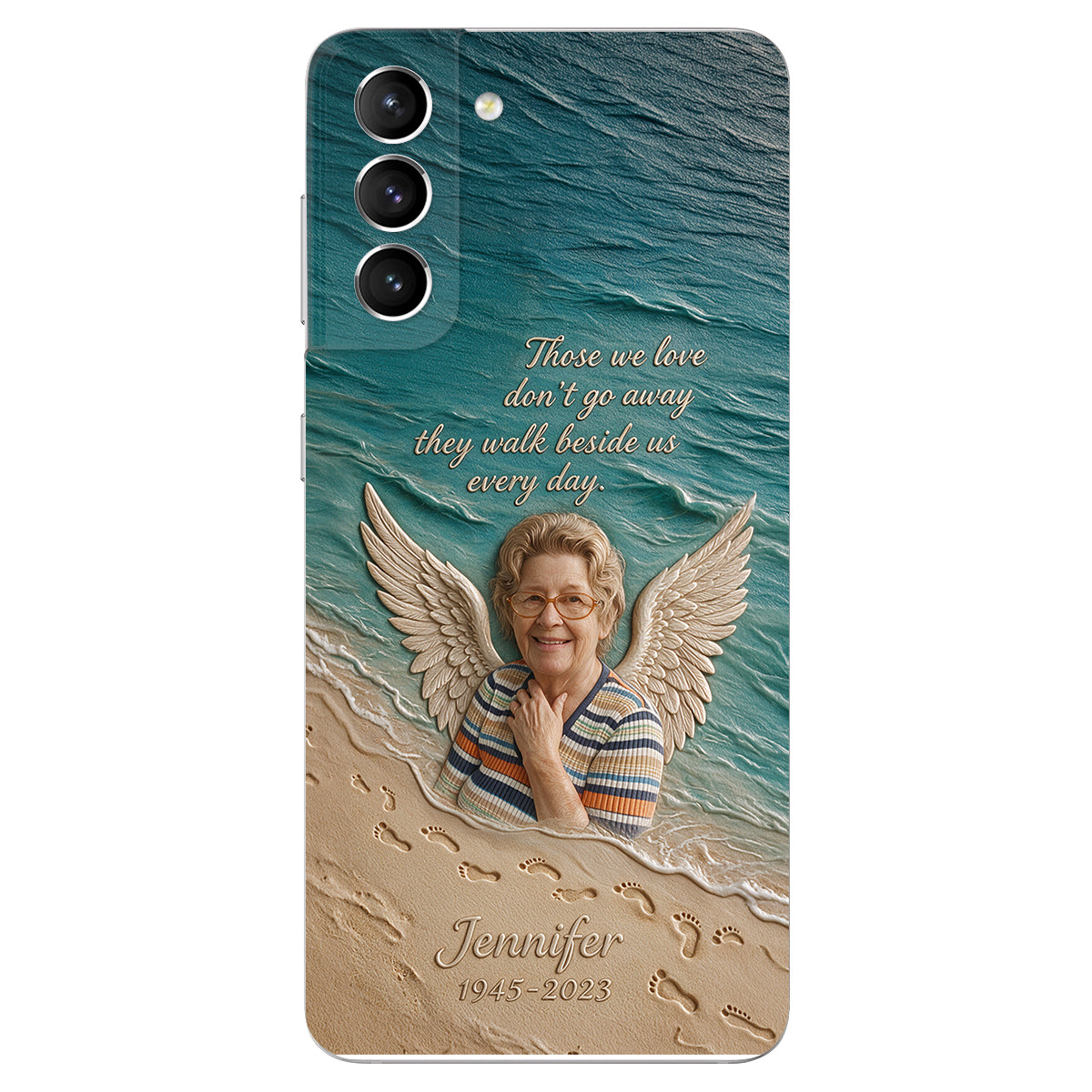 They Walk Beside Us - Personalized Memorial 3D Embossed Leather Phone Case