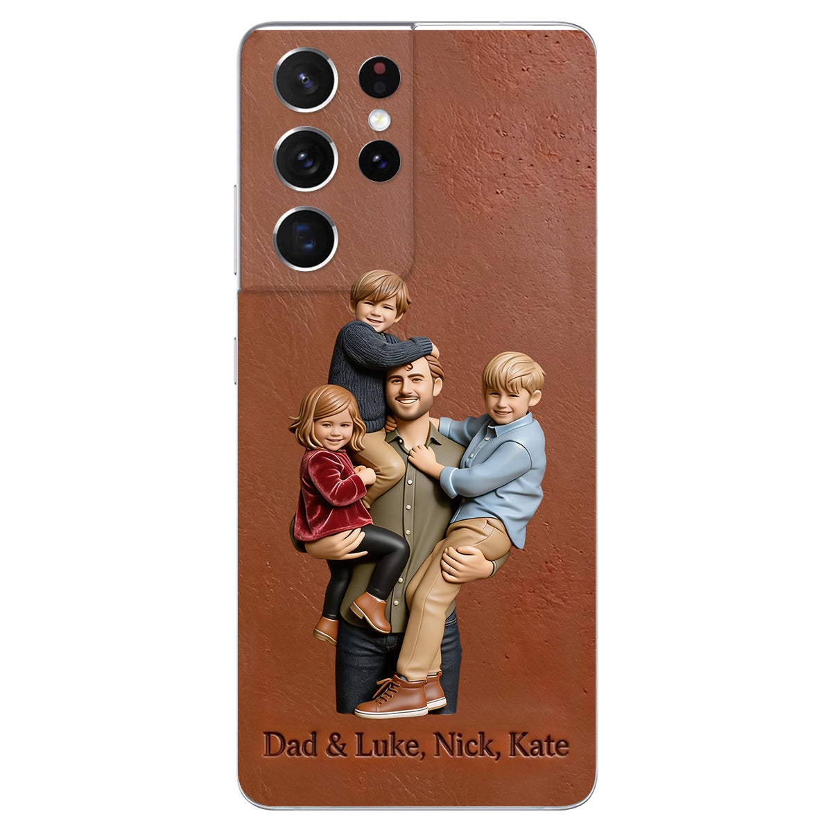 Best Dad Ever - Personalized Father 3D Embossed Leather Phone Case