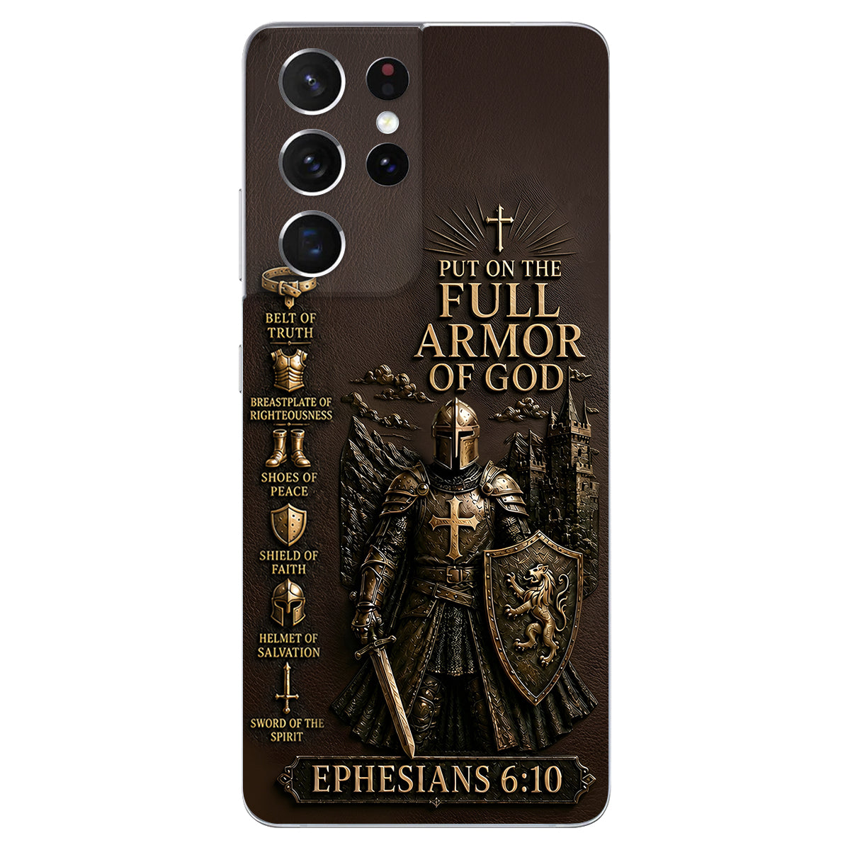 Put On The Full Amor Of God, Gift for Christians - Personalized Christian 3D Embossed Leather Phone Case