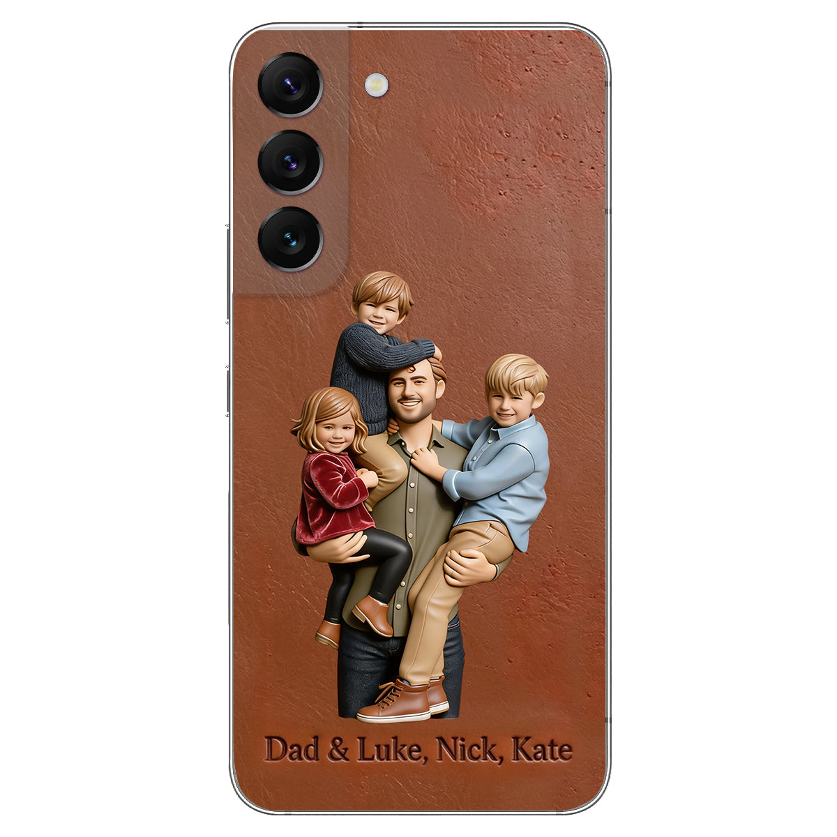 Best Dad Ever - Personalized Father 3D Embossed Leather Phone Case