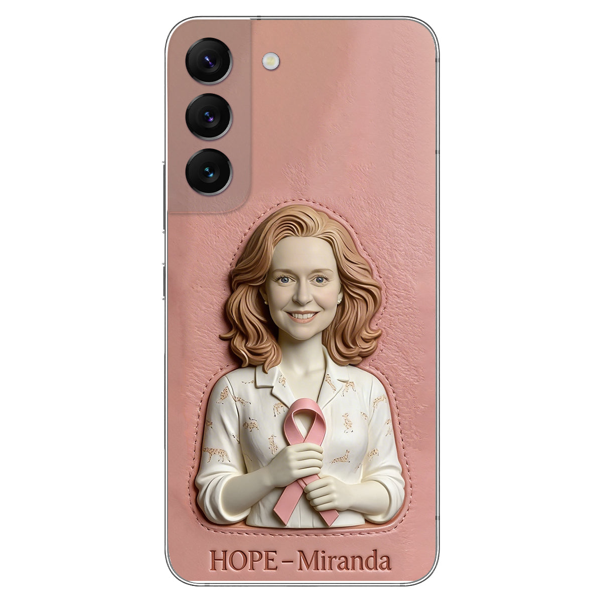 Hope - Personalized Breast Cancer Awareness 3D Embossed Leather Phone Case