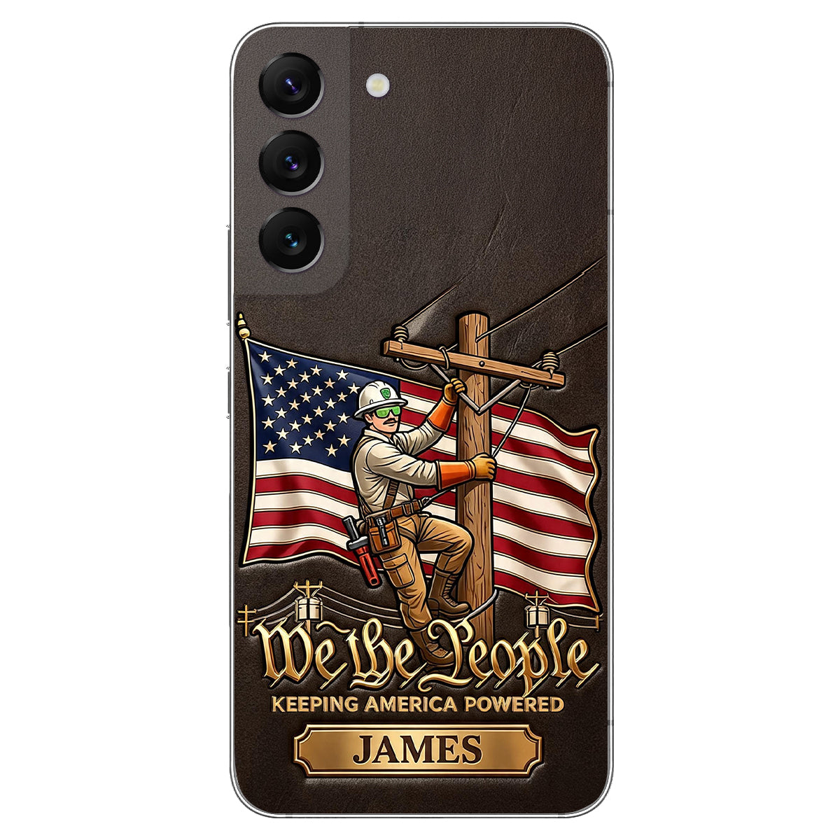 We The People - Personalized Lineman 3D Embossed Leather Phone Case