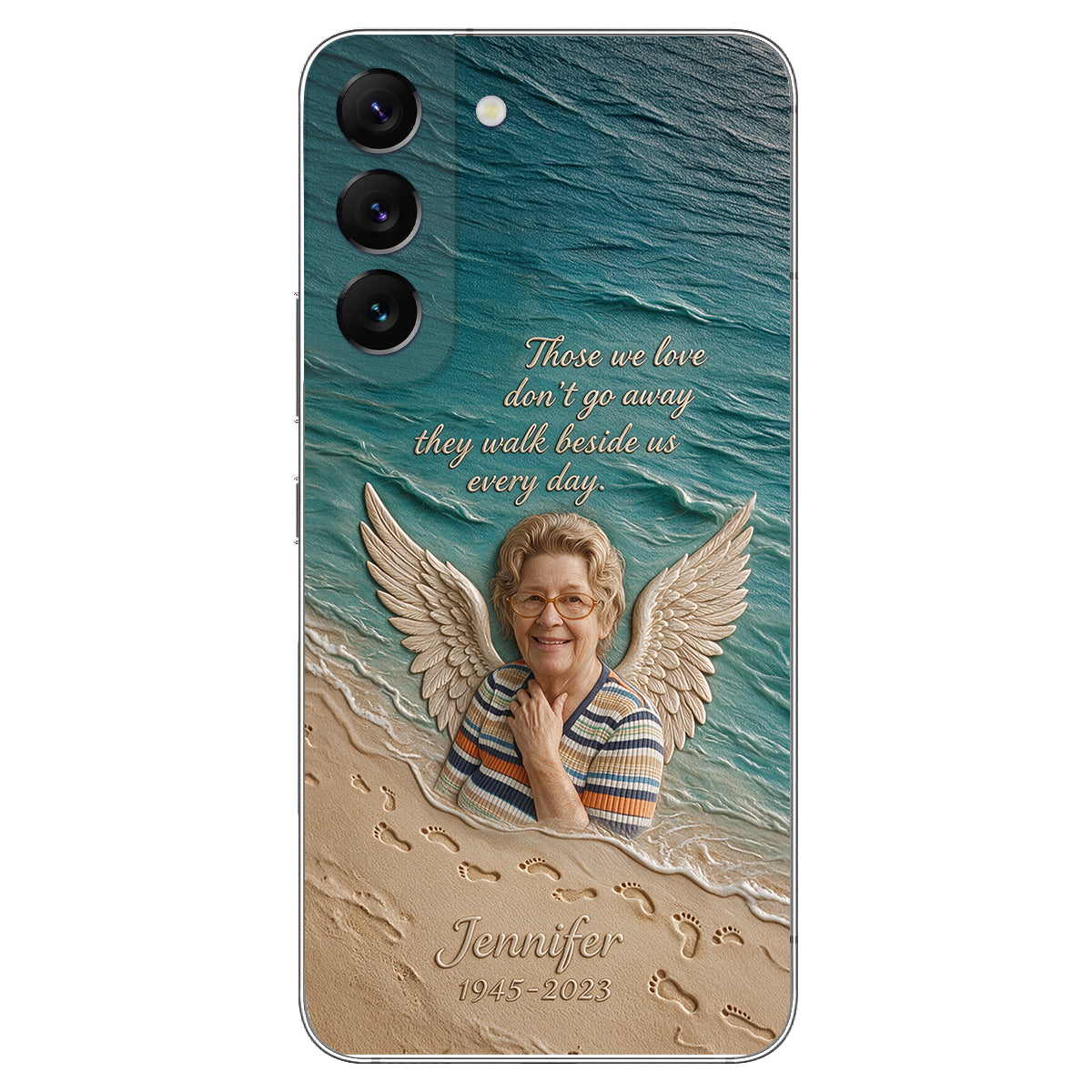 They Walk Beside Us - Personalized Memorial 3D Embossed Leather Phone Case