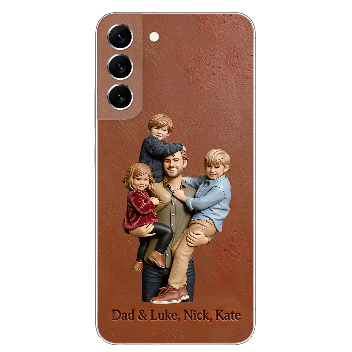 Best Dad Ever - Personalized Father 3D Embossed Leather Phone Case