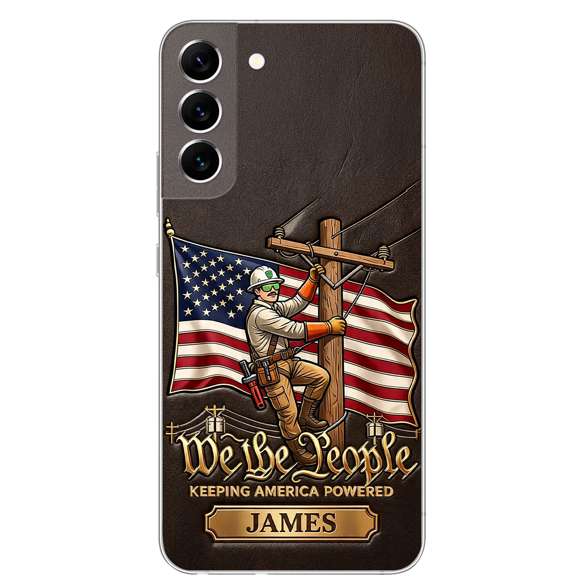 We The People - Personalized Lineman 3D Embossed Leather Phone Case
