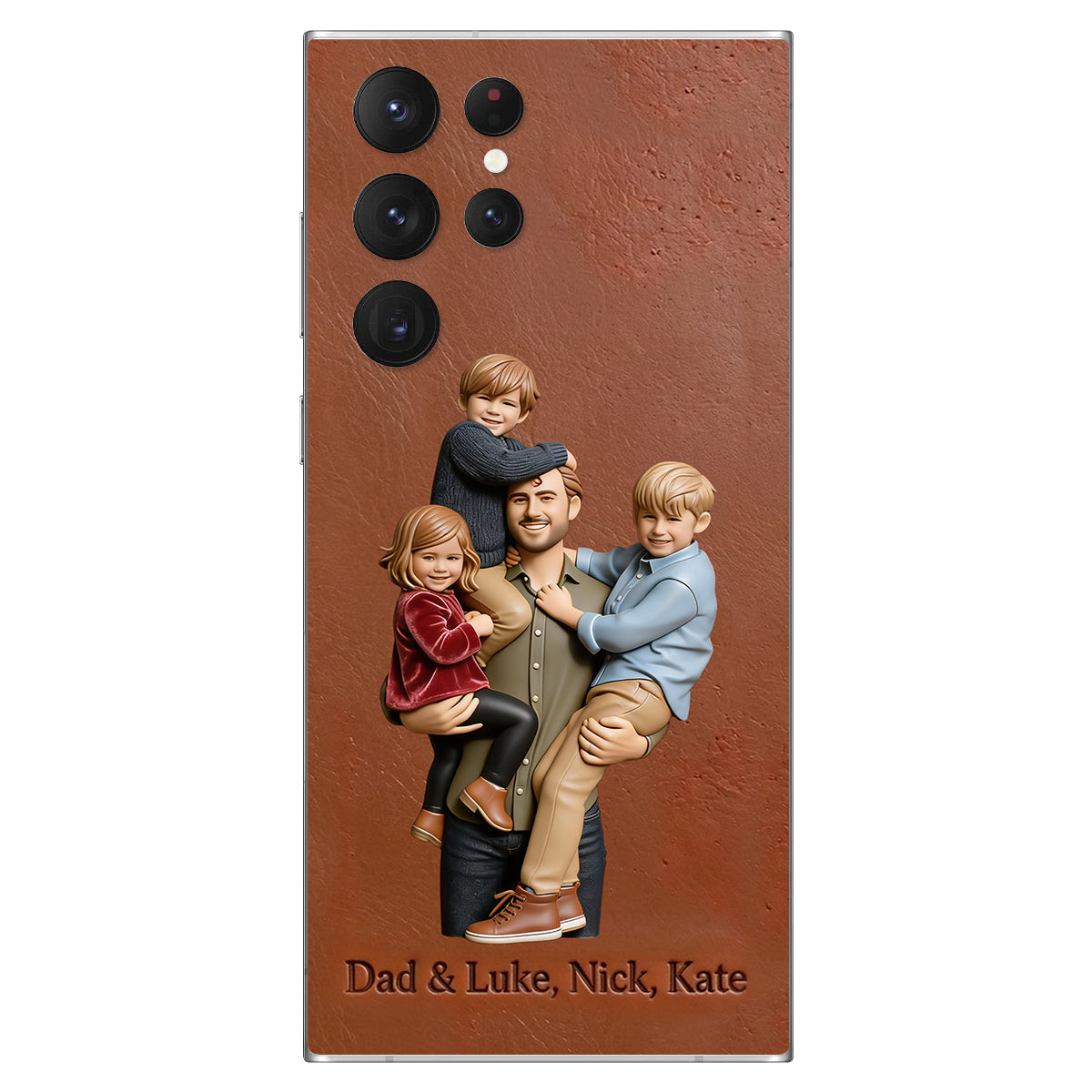 Best Dad Ever - Personalized Father 3D Embossed Leather Phone Case