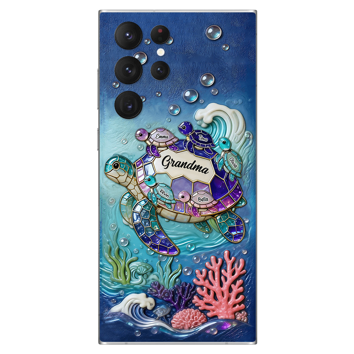 Grandma Turtle - Personalized Turtle 3D Embossed Leather Phone Case