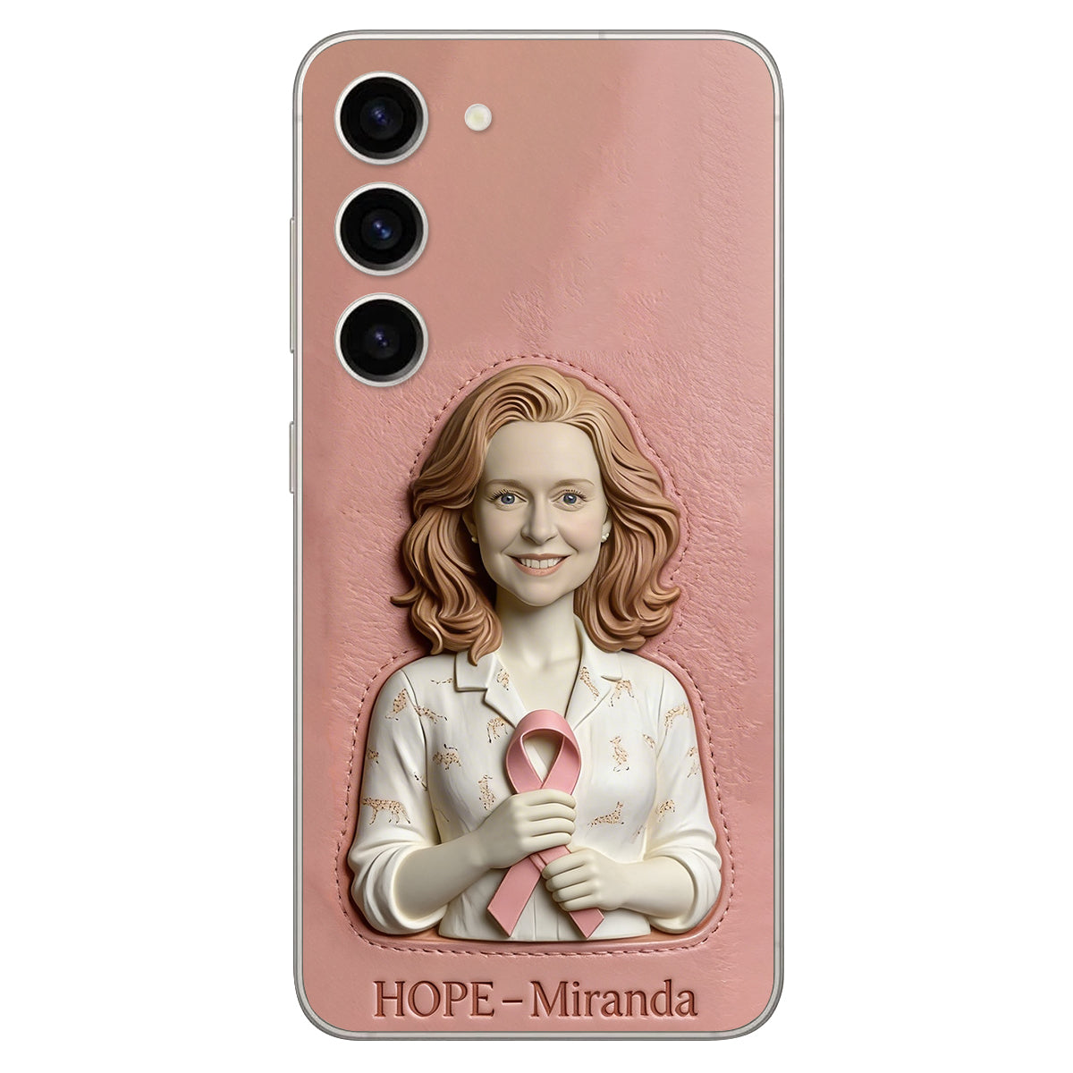 Hope - Personalized Breast Cancer Awareness 3D Embossed Leather Phone Case