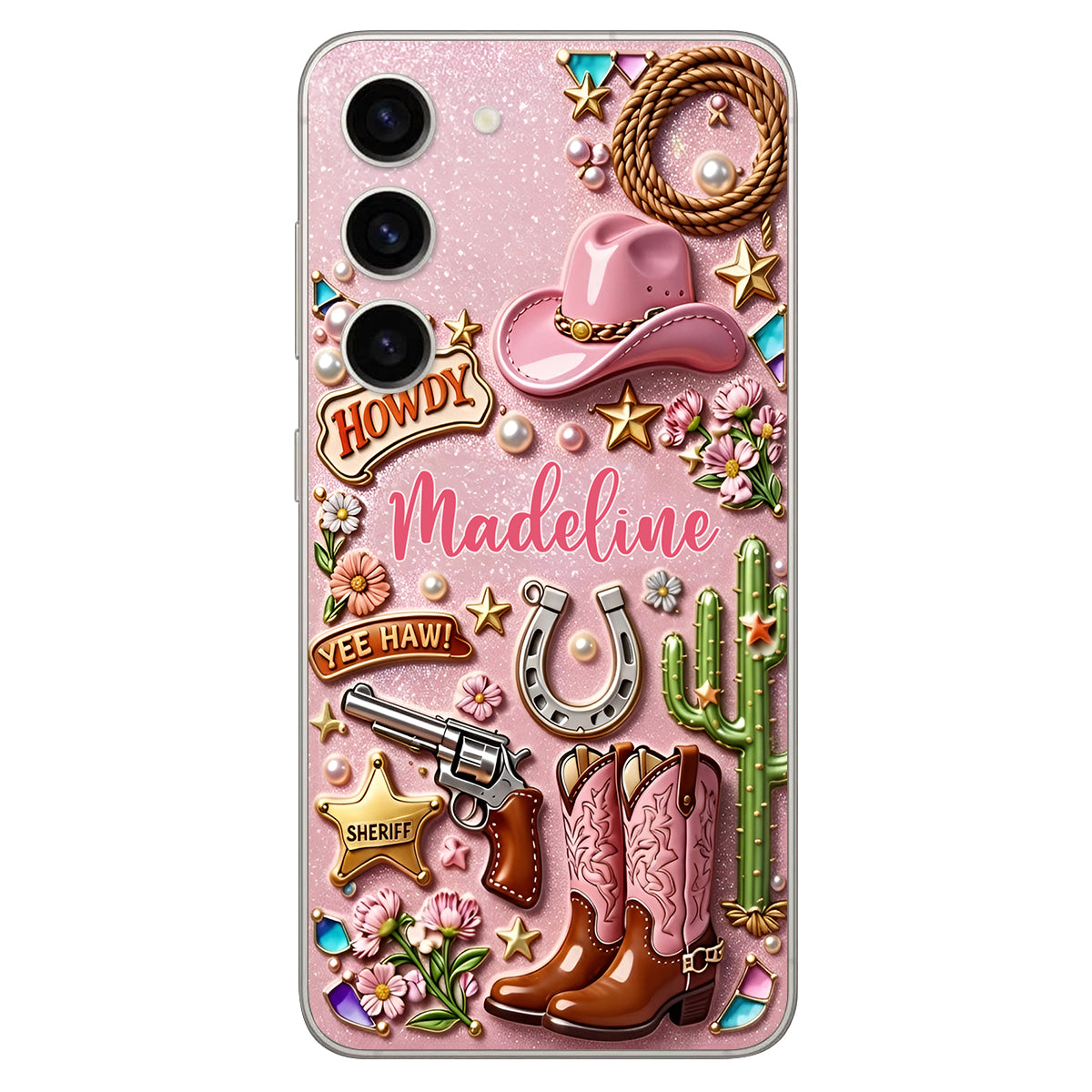 Cowgirl Gift, Whimsical Wild West Western - Personalized Cowgirl 3D Embossed Leather Phone Case