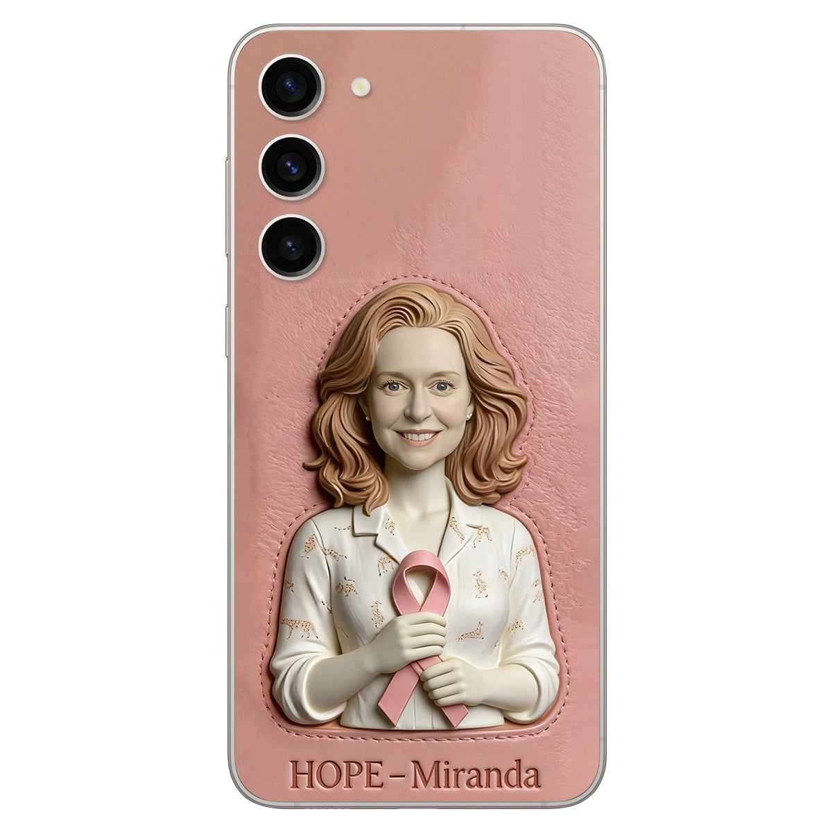 Hope - Personalized Breast Cancer Awareness 3D Embossed Leather Phone Case