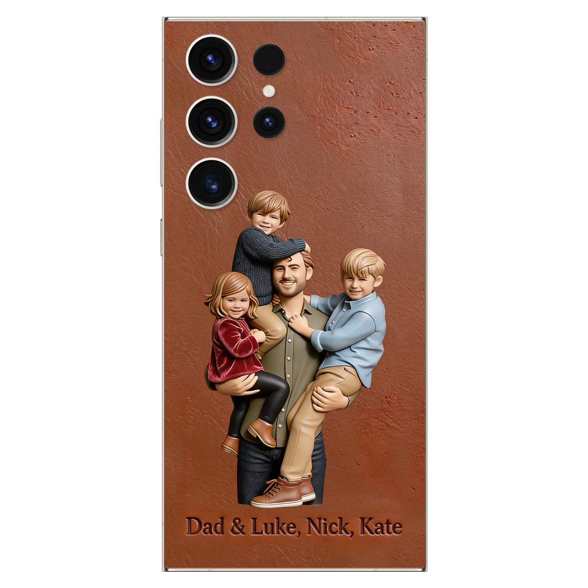 Best Dad Ever - Personalized Father 3D Embossed Leather Phone Case