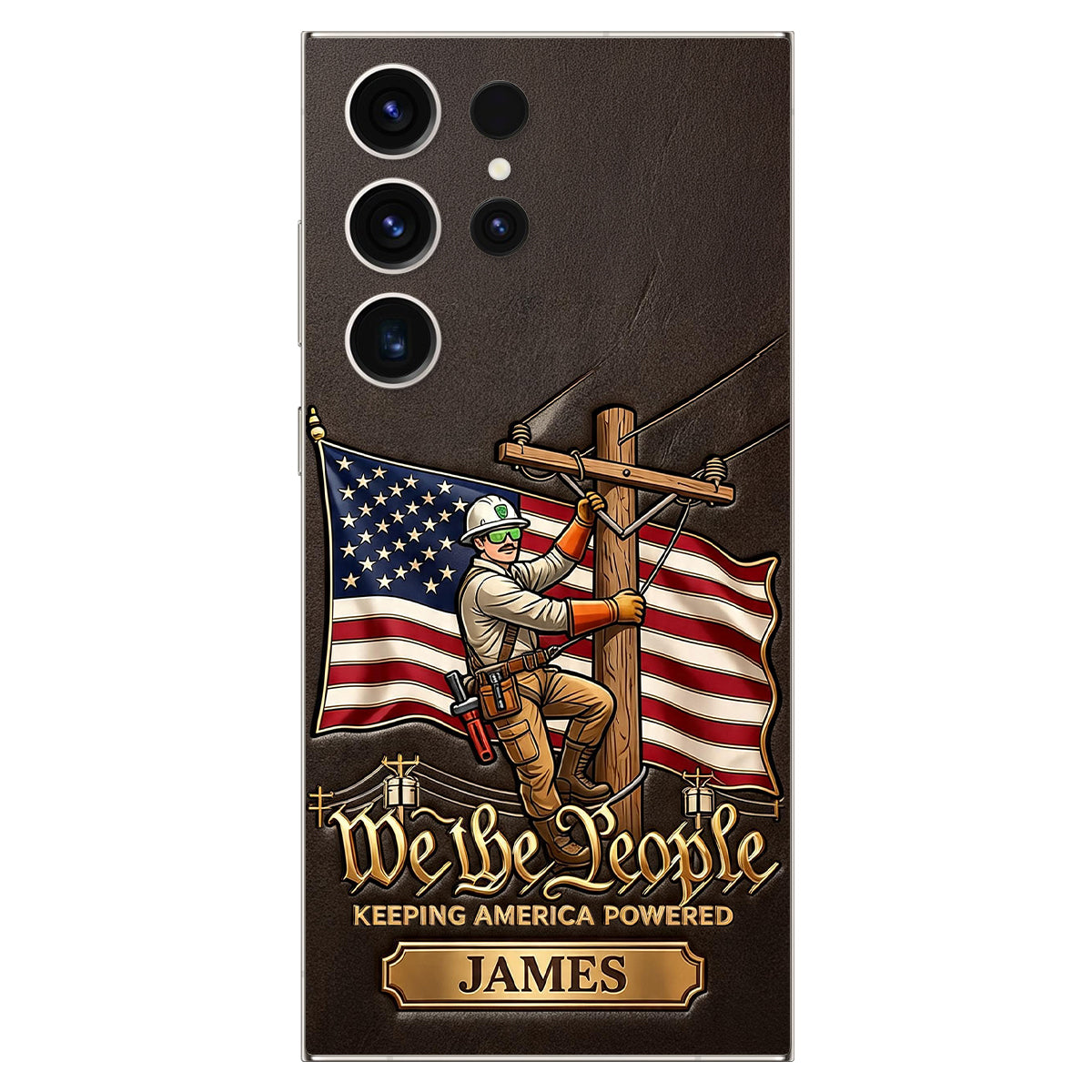 We The People - Personalized Lineman 3D Embossed Leather Phone Case