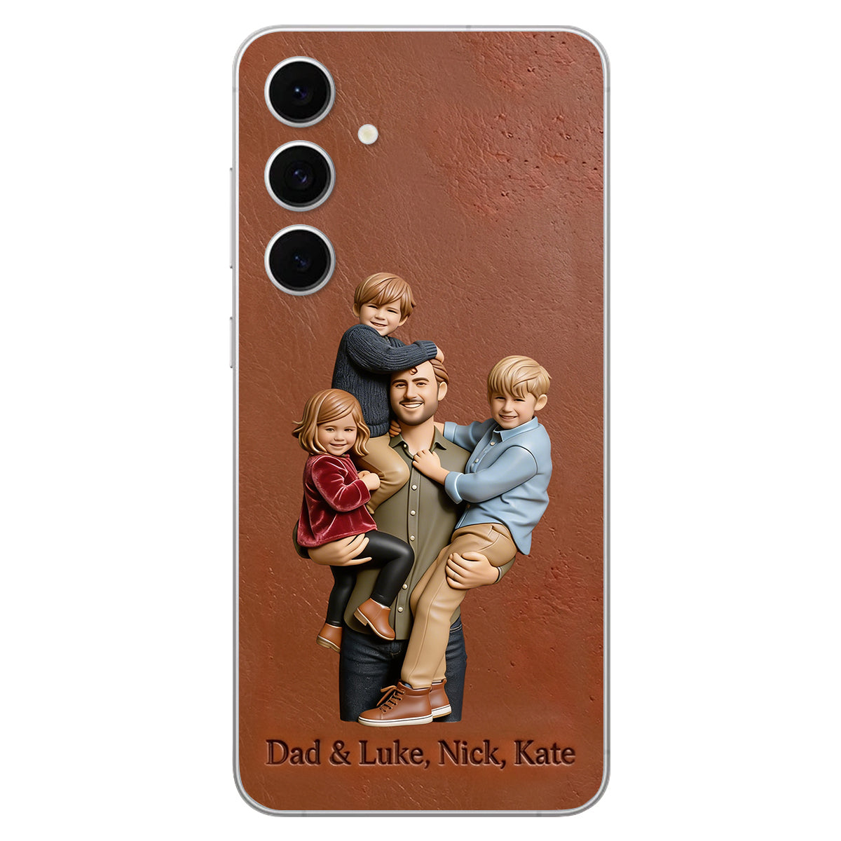 Best Dad Ever - Personalized Father 3D Embossed Leather Phone Case