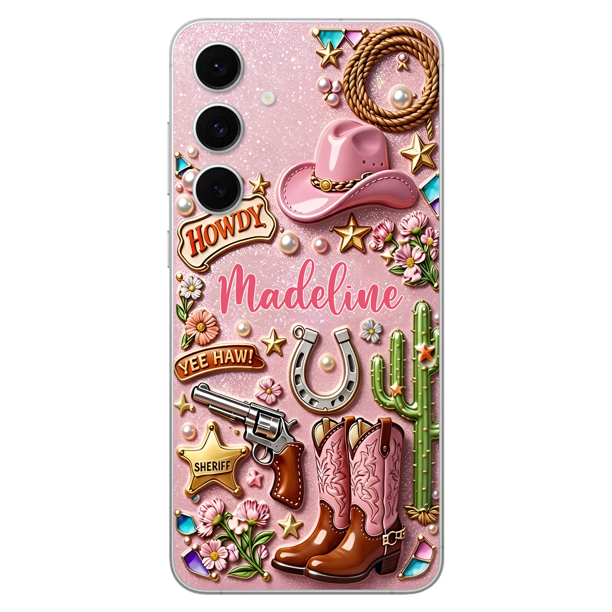 Cowgirl Gift, Whimsical Wild West Western - Personalized Cowgirl 3D Embossed Leather Phone Case