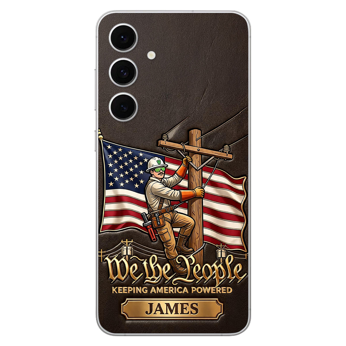 We The People - Personalized Lineman 3D Embossed Leather Phone Case