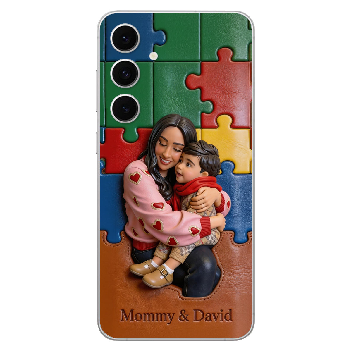 Autism Mom - Personalized Autism Awareness 3D Embossed Leather Phone Case