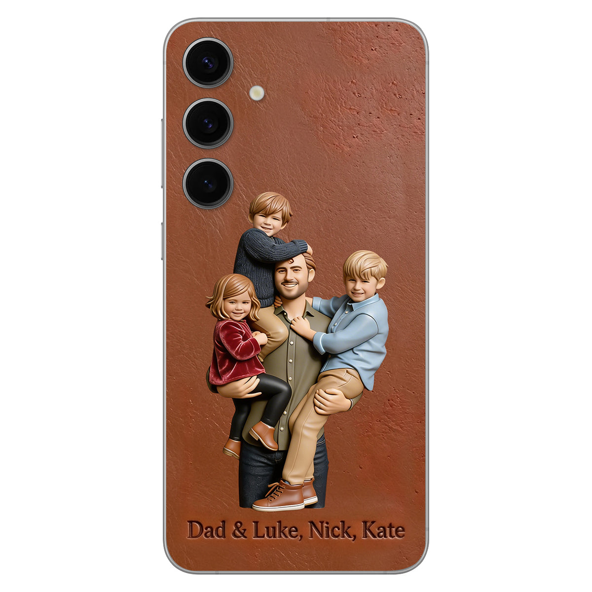 Best Dad Ever - Personalized Father 3D Embossed Leather Phone Case