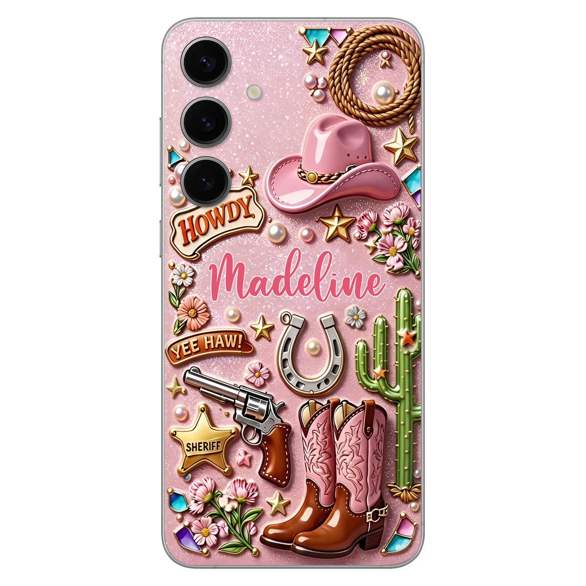 Cowgirl Gift, Whimsical Wild West Western - Personalized Cowgirl 3D Embossed Leather Phone Case