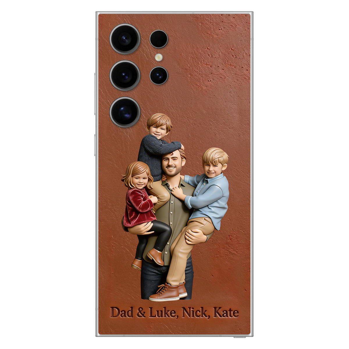 Best Dad Ever - Personalized Father 3D Embossed Leather Phone Case