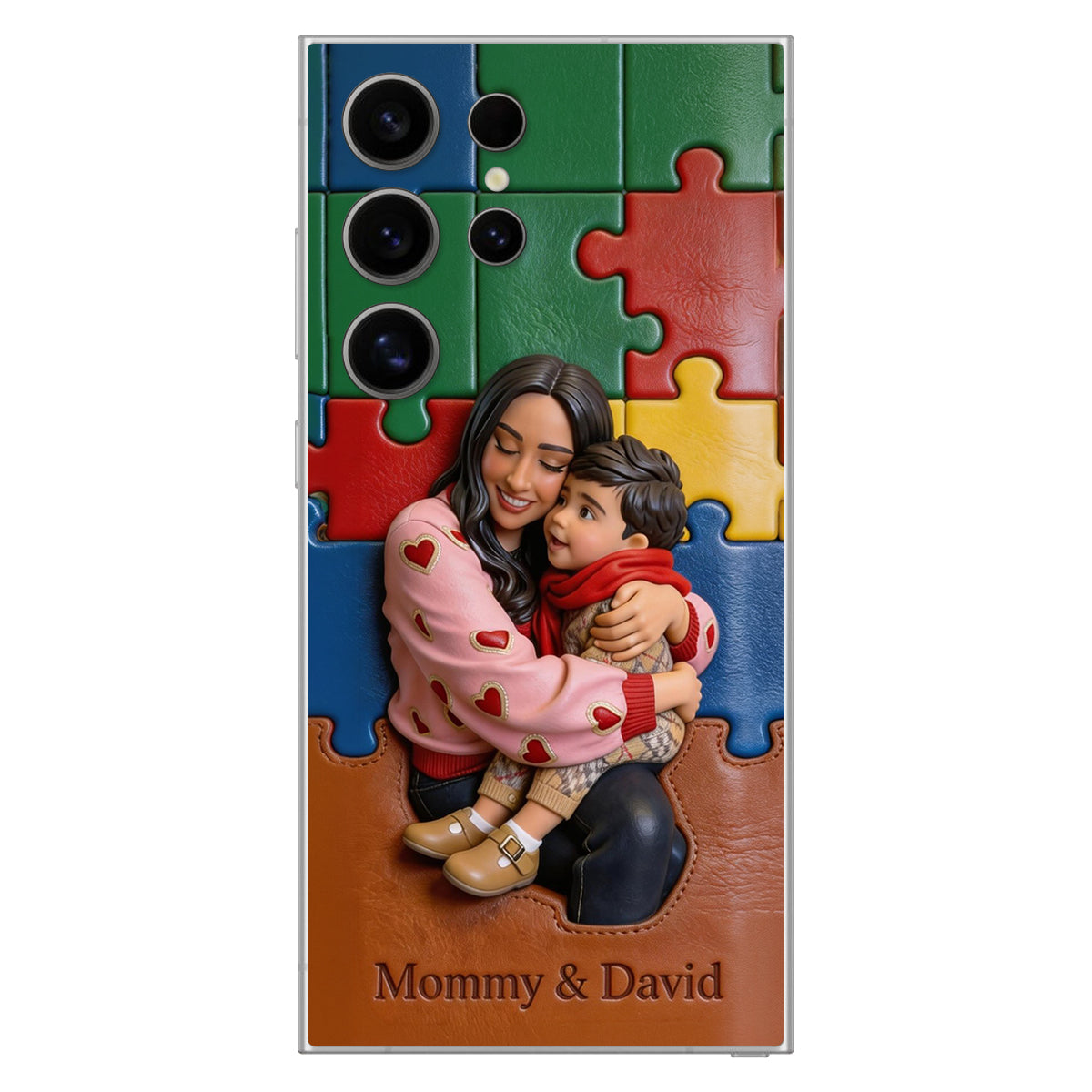 Autism Mom - Personalized Autism Awareness 3D Embossed Leather Phone Case