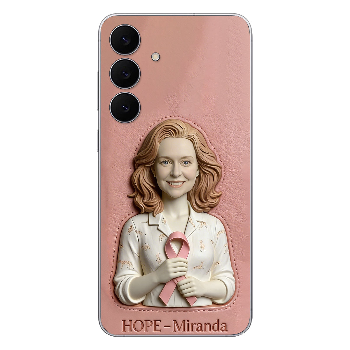 Hope - Personalized Breast Cancer Awareness 3D Embossed Leather Phone Case