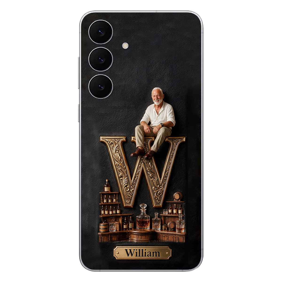 Alphabet Initial For Whiskey, Bourbon... Lovers - Personalized Whisky 3D Embossed Leather Phone Case