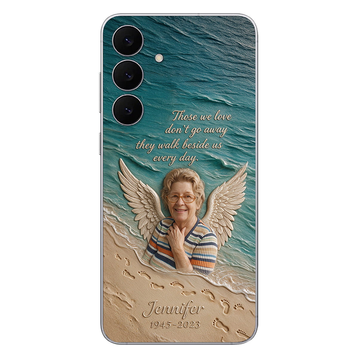 They Walk Beside Us - Personalized Memorial 3D Embossed Leather Phone Case