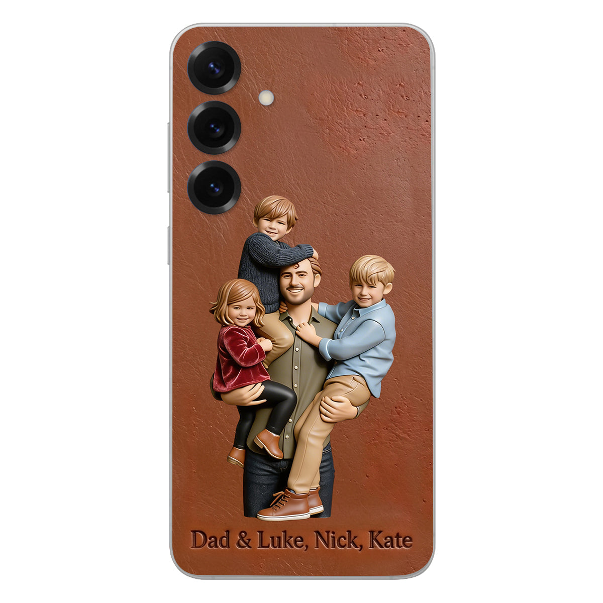Best Dad Ever - Personalized Father 3D Embossed Leather Phone Case