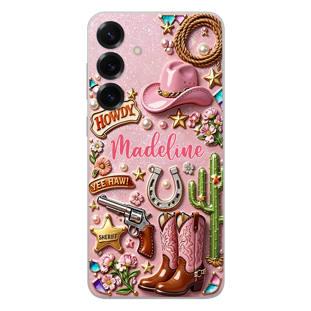 Cowgirl Gift, Whimsical Wild West Western - Personalized Cowgirl 3D Embossed Leather Phone Case