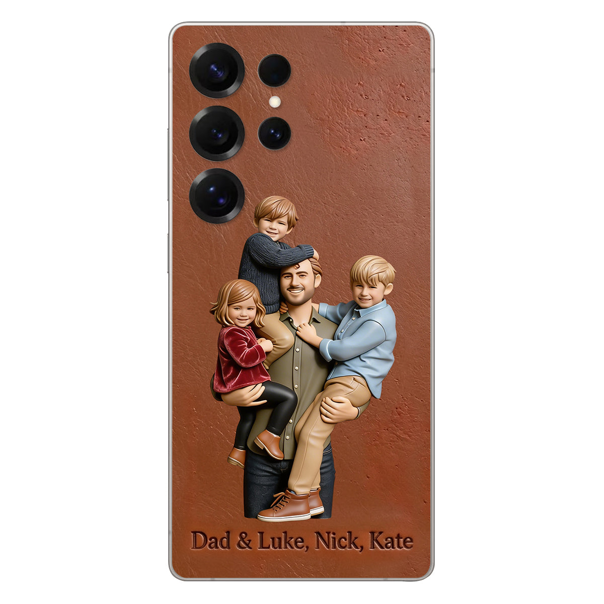 Best Dad Ever - Personalized Father 3D Embossed Leather Phone Case