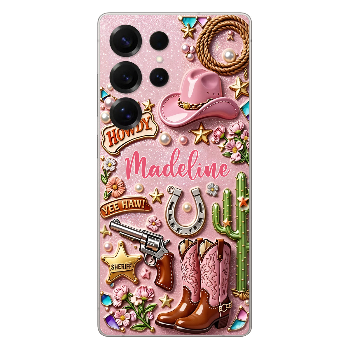 Cowgirl Gift, Whimsical Wild West Western - Personalized Cowgirl 3D Embossed Leather Phone Case