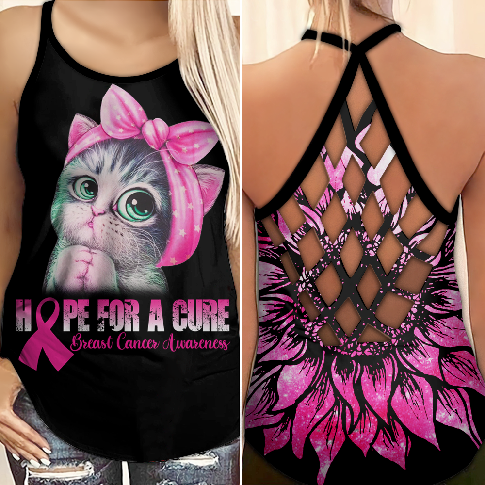 Hope For A Cure Cat - Tanktop mit Kreuz zur Sensibilisierung für Brustkrebs 0722
