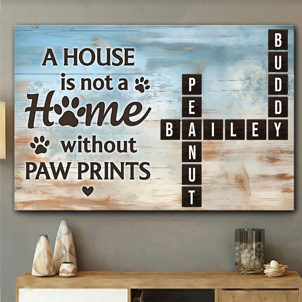 Zuhause mit Pfotenabdrücken – Haustier-Kreuzworträtsel-Kunst – Personalisierte Leinwand und Poster mit Hund
