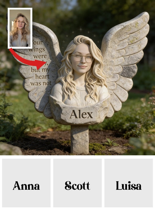 Ihre Flügel waren bereit Personalisierte Mädchen Gedenkengel Acryl Gartenplakette, Trauer Mitgefühl Erinnerungs Geschenk