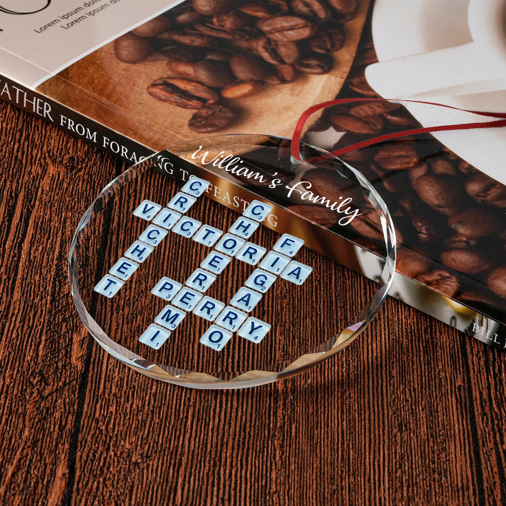 Unsere Familie, Namenspuzzle aus Treibglas – Personalisierter runder Familienschmuck aus Glas