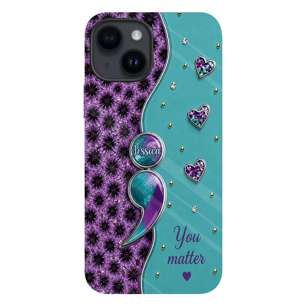 You Matter Teal Purple Semicolon - Personalized Suicide Prevention Full Print Phone Case