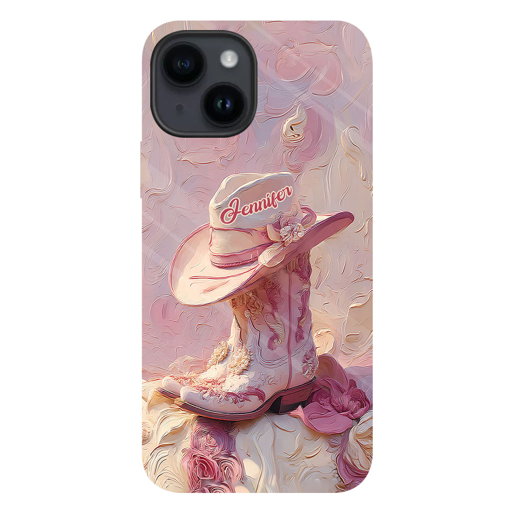Pink Cowgirl - Personalized Cowgirl Full Print Phone Case & Phone Grip