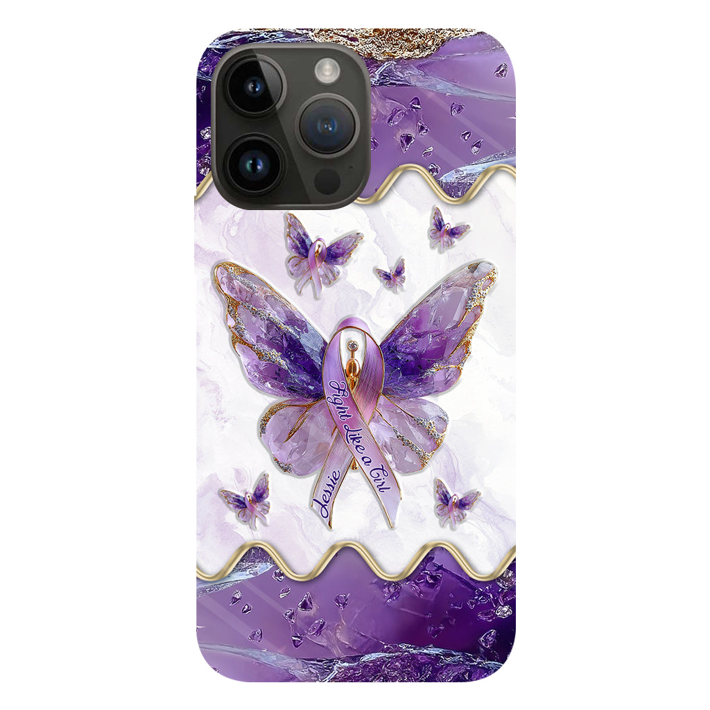 Kämpfe wie ein Mädchen – Personalisierte Handyhülle mit Lupus-Aufklärung und vollflächigem Aufdruck