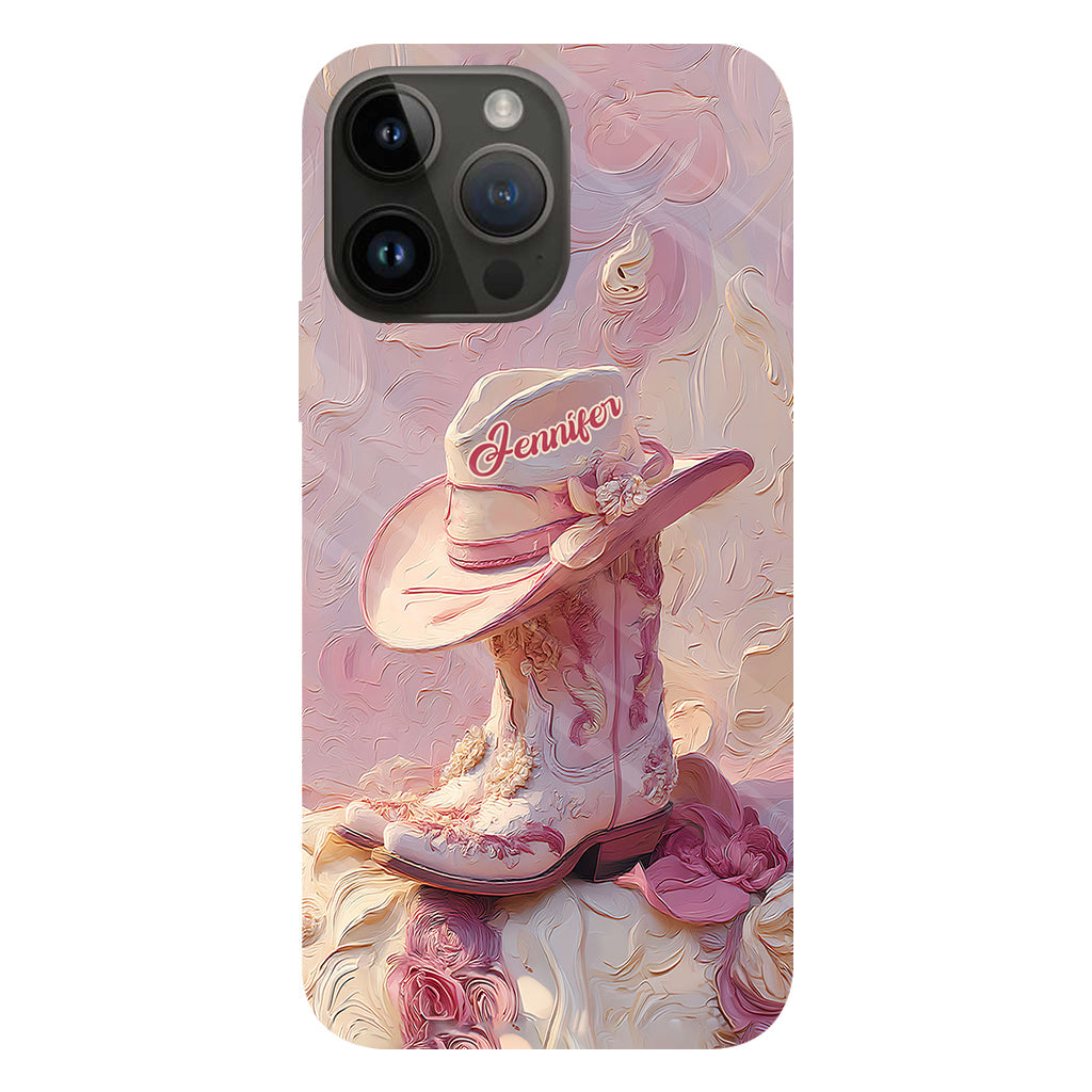 Pink Cowgirl - Personalized Cowgirl Full Print Phone Case & Phone Grip