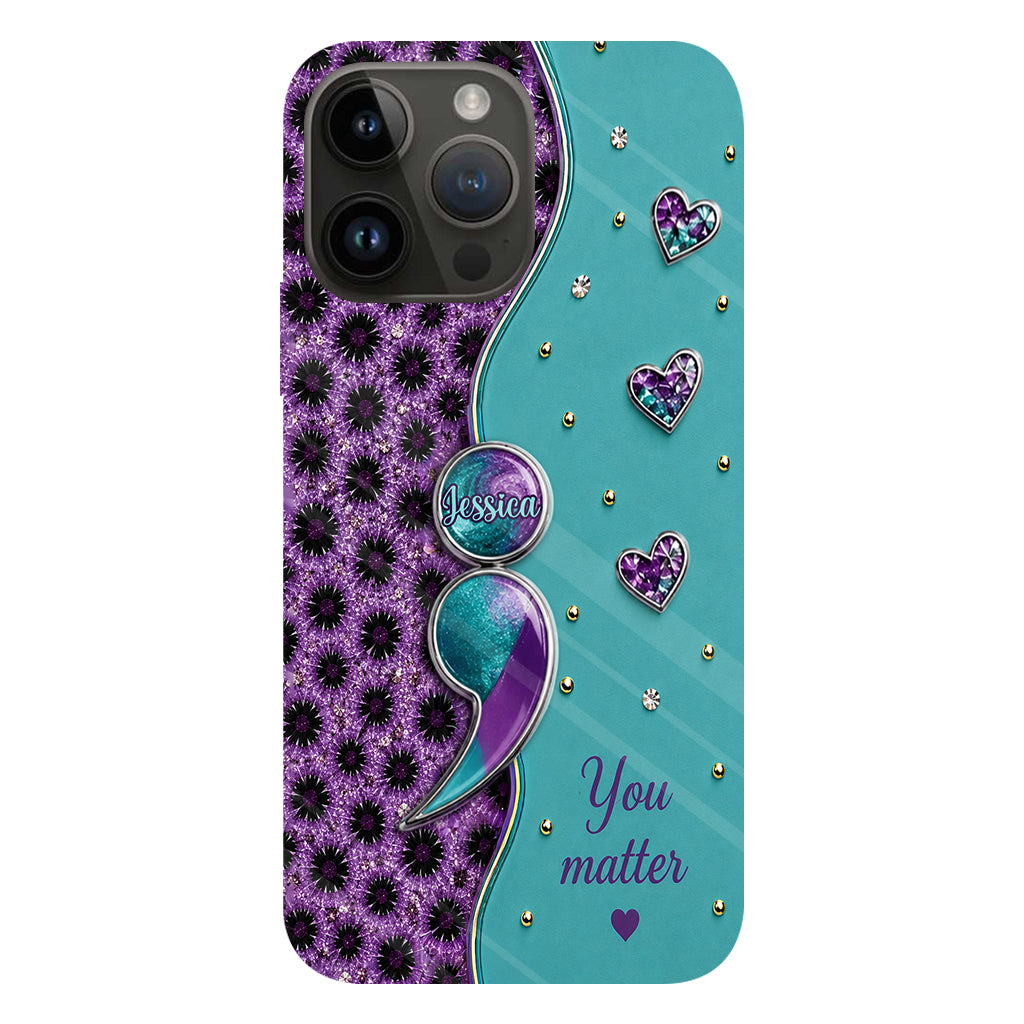 You Matter Teal Purple Semicolon - Personalized Suicide Prevention Full Print Phone Case