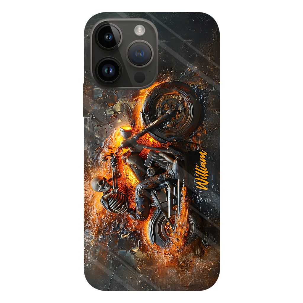 Skeleton Riding Flaming Motorcycle - Personalized Biker Full Print Phone Case