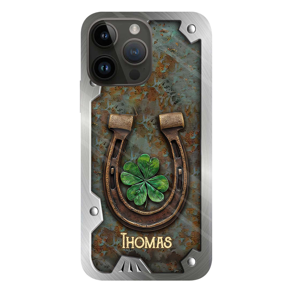 Lucky Horseshoe Shamrock – Personalisierte Handyhülle mit Pferdemotiv