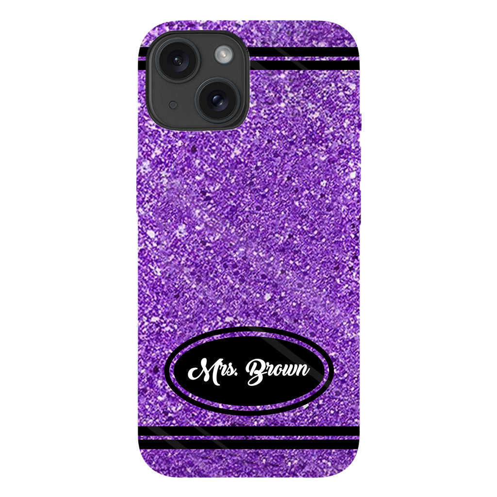 Artificial Glitter Crayon Design - Personalized Teacher Full Print Phone Case & Phone Grip