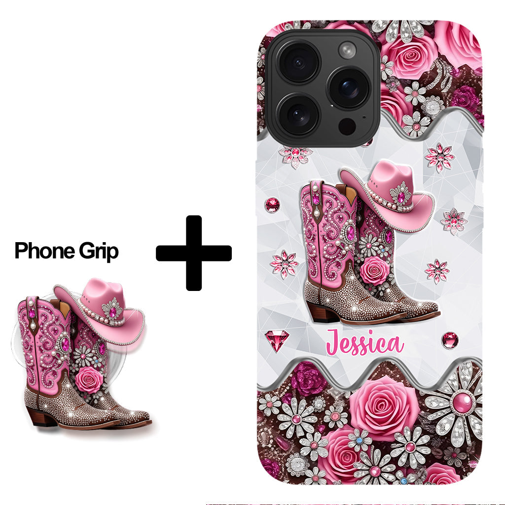 Cowgirl Boots - Personalized Cowgirl Full Print Phone Case & Phone Grip