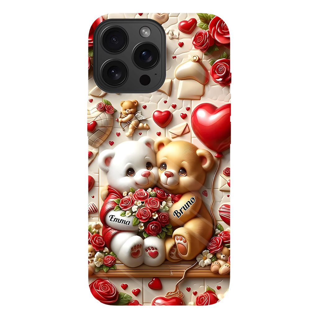 Cute Bear Couple - Personalized Couple Full Print Phone Case